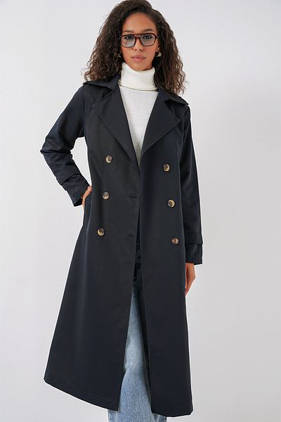 Bigdart 5940 Women's Double Breasted Collar Long Trench Coat - Navy Blue