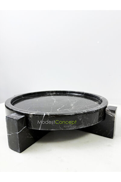 Modestmar Doğal Siyah Mermer Ayaklı Sunum Tabağı 25cm