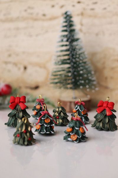Gizy Store Polymer Clay Handmade Mini Small Christmas Tree Earrings