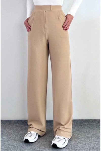 ModaDeniz Women's Camel Velcro Closure Comfortable Palazzo Lycra Stretchy Waist Pants