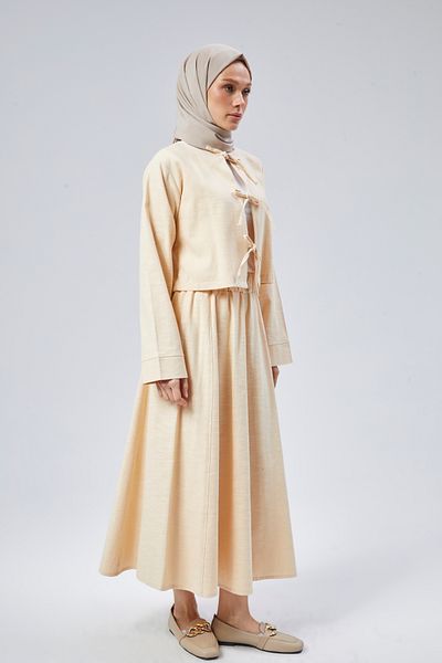 BNZ TEKSTİL Flamli Linen Skirted Kimono Set