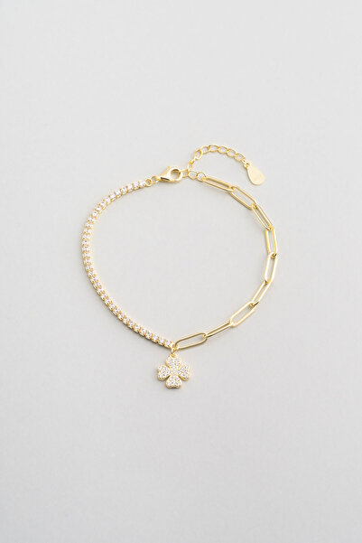 So CHIC... Şans Yonca 18 Ayar Sarı Altın Altın Kaplama 19 Cm Gümüş Su Yolu Bi...