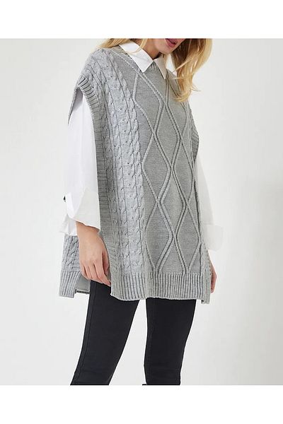 moda mh Women's Adjustable Patterned Side Tie 75 cm Sweater