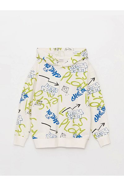 LC Waikiki Lcw Детска качулка с дълъг ръкав и щампа в цвят екрю