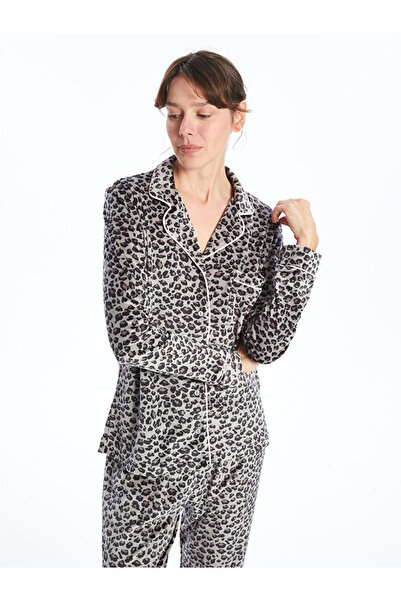 LC Waikiki Gray Shirt Collar Leopard Patterned Women's Pajama Set