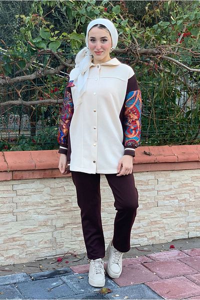 Moda Rosa 25K2239 - Coffee - Authentic Glossy Embroidered Suit