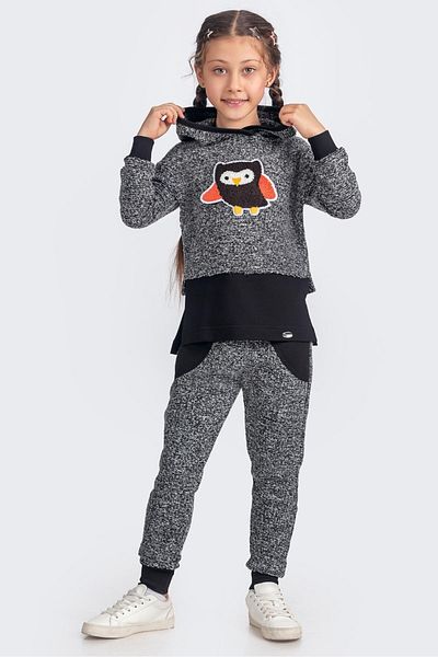 Minik Dolap Owl Patterned Hooded Winter Girl's Tracksuit