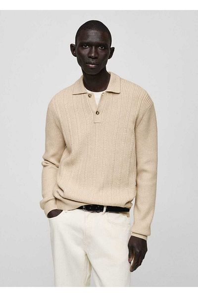 MANGO Man Pulover polo din tricotaj modelat