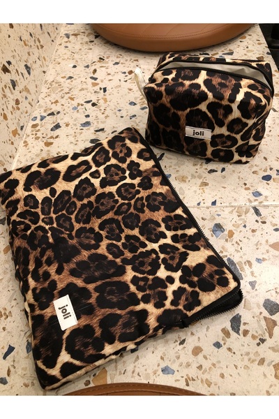 Joli حقيبة كمبيوتر محمول مكونة من قطعتين متوافقة مع حقيبة مكياج بطبعة جلد الف...