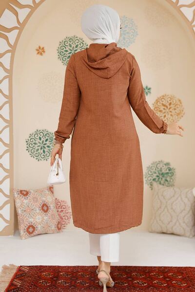 Neva Style Fermuarlı Kahverengi Tesettür Kap 70792KH