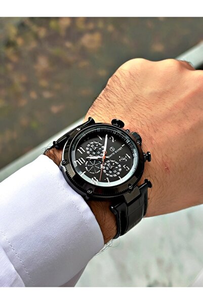 DAVID GUNER Fonksiyonlu Siyah Renk Deri Kordon Erkek Kol Saati 8247B