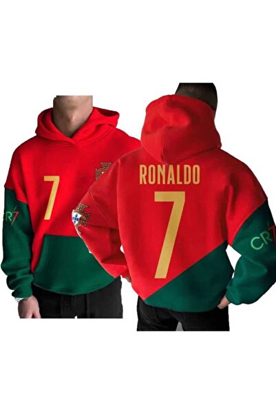 VESTIR BIEN Ronaldo Baskılı Kırmızı Yeşil 3 İplik Altı Polarlı Sweatshirt