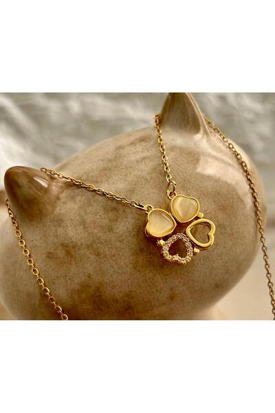 juleeco Mıknatıslı Ayarlanabilir 4 Kalpli Yonca Gold Çelik Kolye