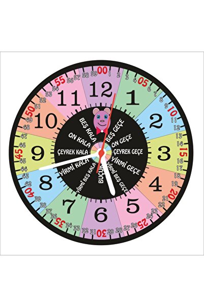 Genel Markalar Pilli Eğitici öğretiçi çocuk odası ahşap duvar saati 29 x 29 Pembe Ahşap Soyut Yuvarlak HR