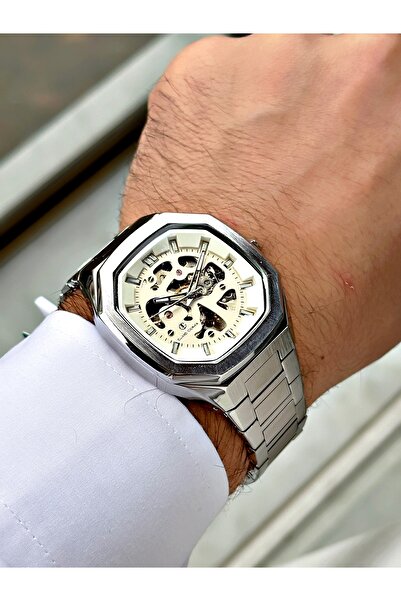 DAVID GUNER Otomatik Mekanizmalı Gümüş Renk Çelik Kordon Erkek Kol Saati 8501A1