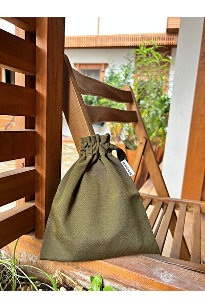 Sumicorn Design Soft Haki Yeşil Ekolojik Bez Kese,Keten Büzgülü İpli Düzenley...