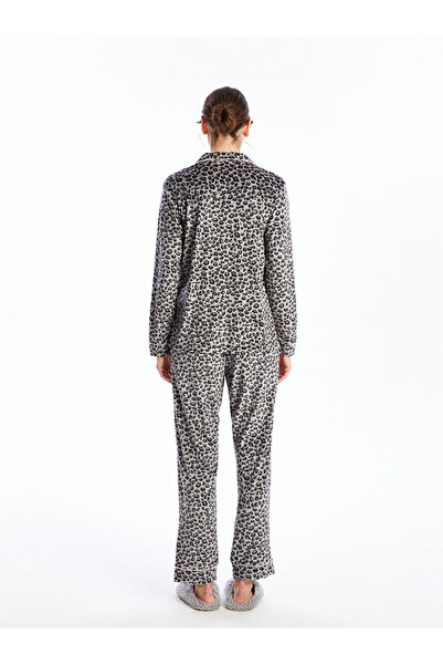 LC Waikiki Gray Shirt Collar Leopard Patterned Women's Pajama Set