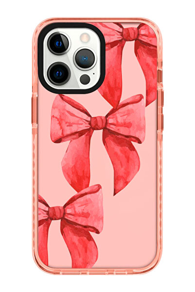 shoptocase iPhone 13 PRO MAX Uyumlu Kenar Korumalı Kurdele Desenli Pembe Tele...