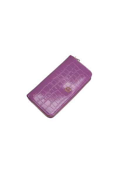 Desa Portofel de damă Zane Purple din piele cu imprimeu crocodil