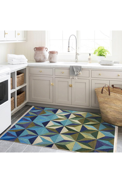 Rugs Modern Halı Efe Collection Blue Green Tones Geometric Triangle Patterned...