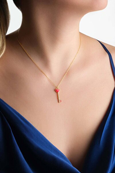 So CHIC... Kalp Anahtarı 18 Ayar Sarı Altın Kaplama 45 Cm Gümüş Kolye