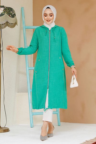 Neva Style Capac Hijab verde cu fermoar - 70792Y