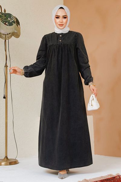 Neva Style Rochie Hijab Denim Antracit - 19124ANT
