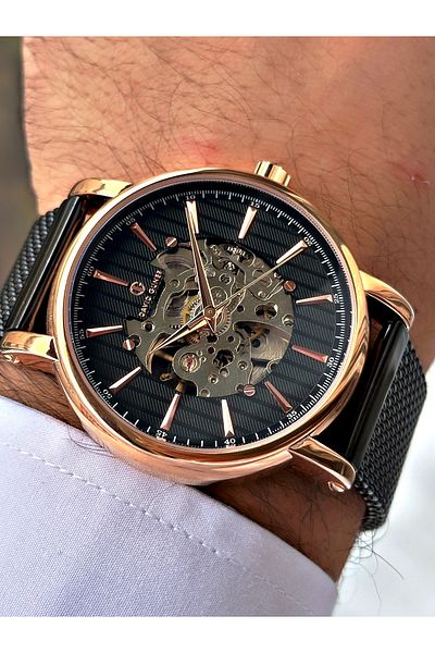 DAVID GUNER Automatic Mechanism Black Color Steel Band Men's Wrist Watch 8232R2