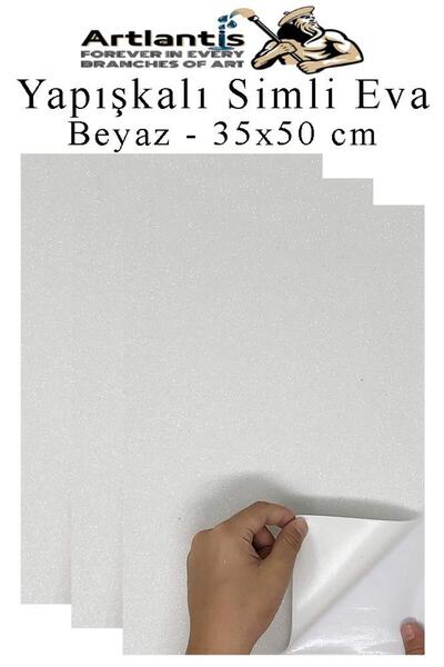 Artlantis Beyaz Yapışkanlı Simli Eva 35x50 cm 3 Adet Simli Yapışkanlı Eva Süngeri Okul Kreş Anasınıfı Elişi Et