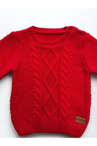 Zekids Baby Knitted Patterned Red Knitwear Sweater