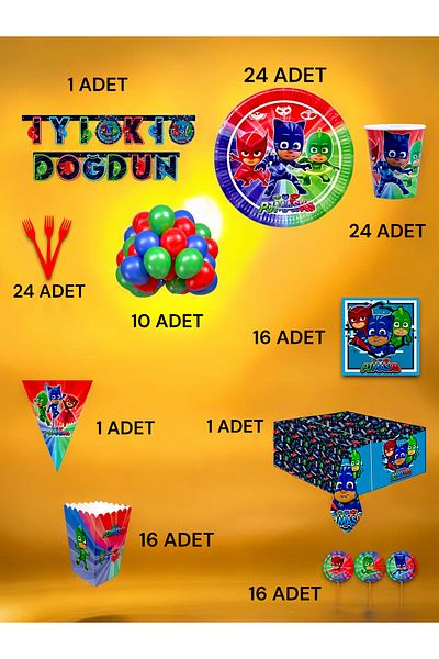 VibeHome 24 Person Pijamask Themed Ultra Luxury Set - Birthday Party and Fun Events