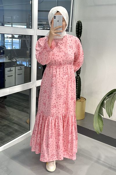ModaSelin Ms210 Viscose Elastic Print Pink Dress