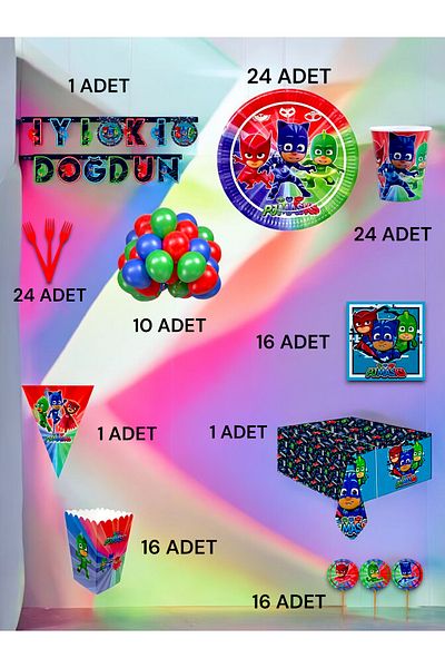 VibeHome 24 Person Pijamask Themed Ultra Luxury Set - Birthday Party and Fun Events