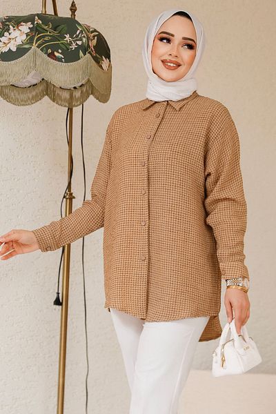 Neva Style Cămașă Hijab Gingham Biscuit - 70901BS