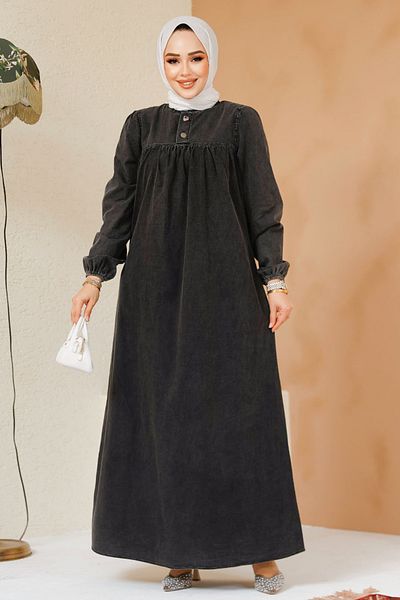 Neva Style Rochie Hijab Denim Antracit - 19124ANT