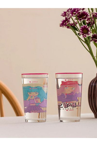 LC Waikiki Mixed Character Printed Glass Glass Set of 2 570 ml