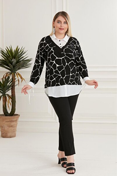 EMZAGİYİM قميص نسائي كبير الحجم بنمط طية صدر السترة