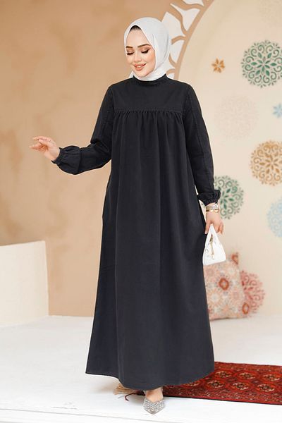 Neva Style Rochie neagră din denim Hijab - 19125S
