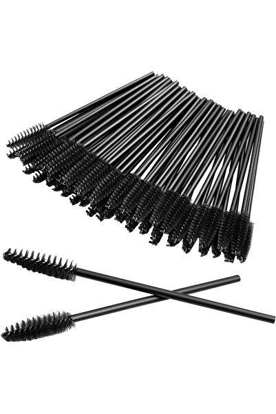 QUEENVİP Eyebrow Eyelash Comb Brush 50 Pcs/Eyebrow Brush 50 Pcs/Eyelash Brush 50 Pcs Black