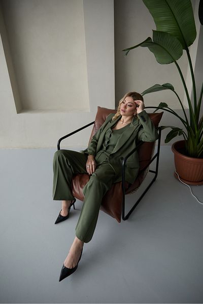 HOEK Women's Khaki Blazer Jacket Vest Palazzo Pants Suit
