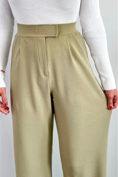 ModaDeniz Women's Fat Green Velcro Closure Comfortable Palazzo Lycra Stretchy Waist Pants