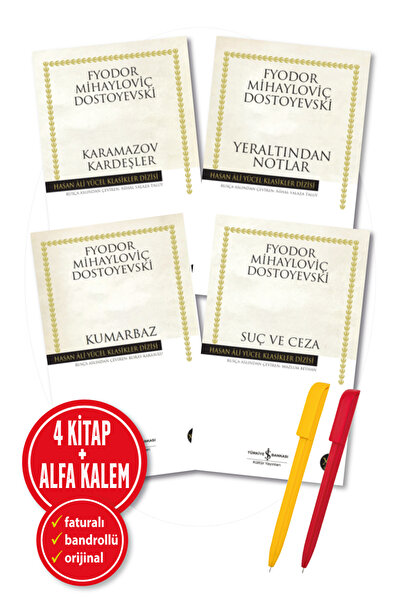 TÜRKİYE İŞ BANKASI KÜLTÜR YAYINLARI Alfa Kalem+Dostoyevski 4 Kitap Yeni (Kumarbaz+Suç ve Ceza+Karamazov Kardeşler+Yeraltından Notlar)