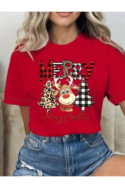 WOODROFFE Kadın Erkek Yılbaşı Mutlu Yıllar T-shirt Noel Christmas Baskılı Yeni Yıl Oversize Salaş