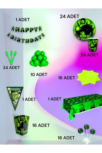 VibeHome 24-Person Hulk Themed Ultra-Luxury Set - Birthday Party and Fun Events