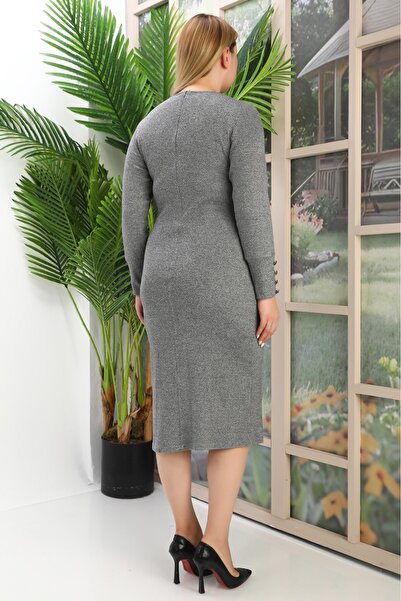 etselements Βραδινό φόρεμα με λεπτομέρεια με κουμπιά με διακοσμητικό μανίκι Lycra Midi