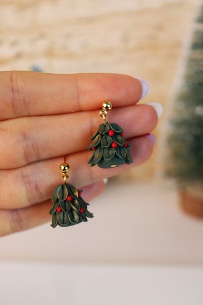 Gizy Store Polymer Clay Handmade Mini Small Christmas Tree Earrings