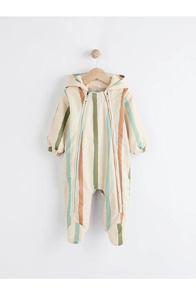 Next Baby Green Ditsy and Blue Dino- Patterned Baby One-Piece Hooded Romper