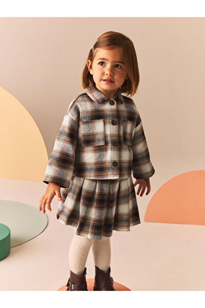 Next Baby Nötr - %100 Pamuklu Kareli Gömlek Ve Etek Elbise Seti