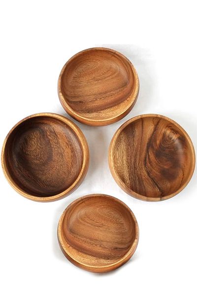 HOMİNG Homing Acacia Wood Snack Bowl 4 Pieces 12Cmx12Cmx3.5Cm