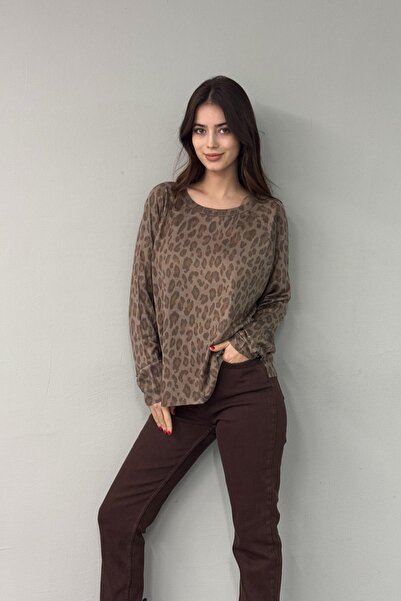 lizge giyim BİSİKLET YAKA LEOPAR DESEN TRIKO KAZAK